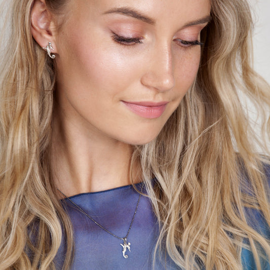 Mini Hippocamp Silver Earrings
