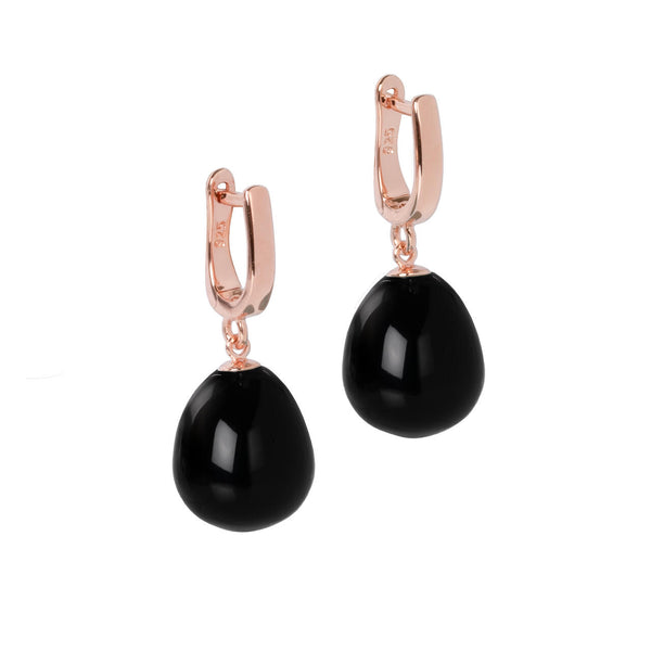 Onyx Earrings - Rose Gold and Silver