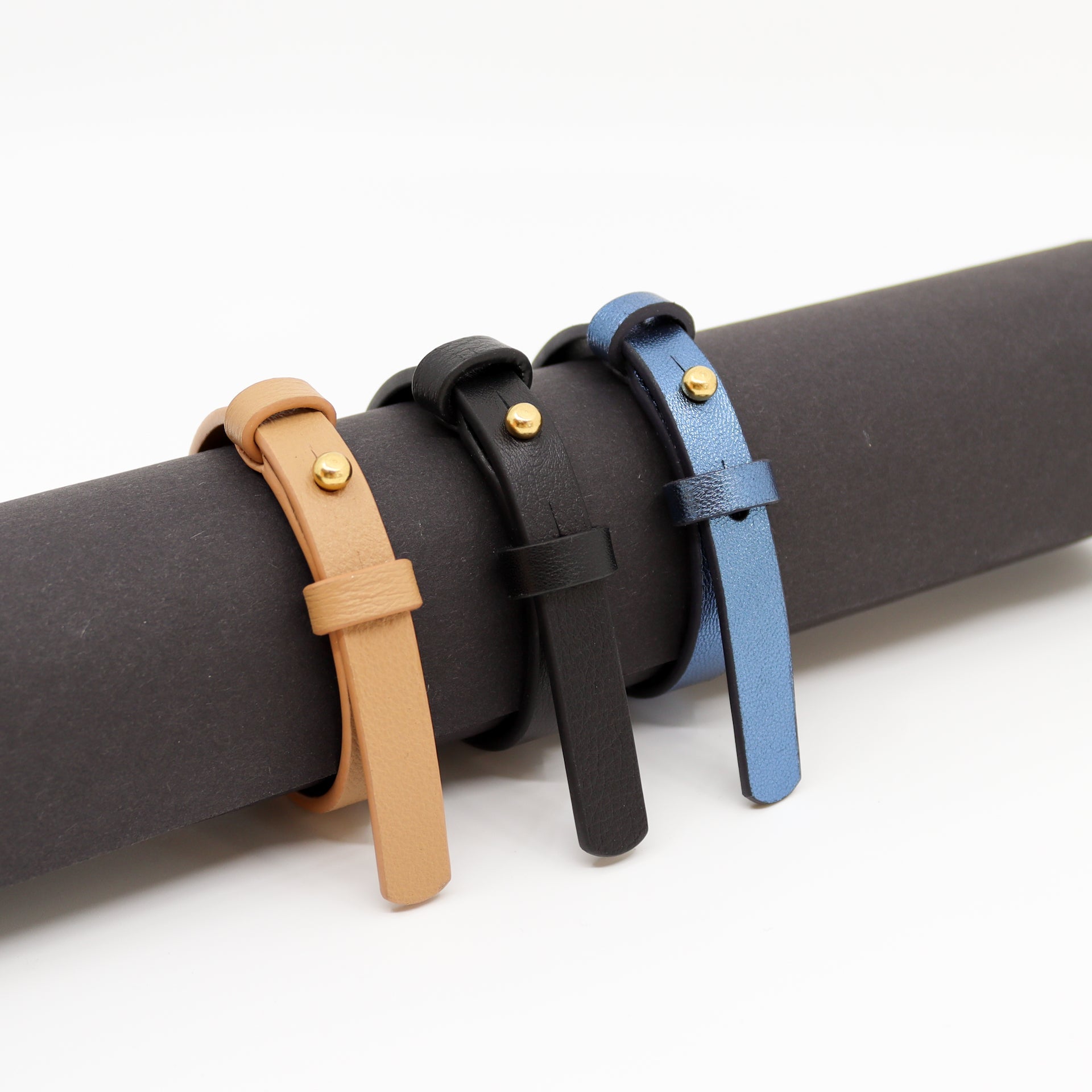 Leather Bracelet With a Brass Fastener in Desert Tan