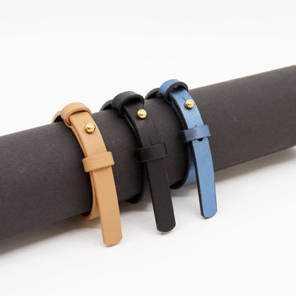 Leather Bracelet With a Brass Fastener in Metallic Blue