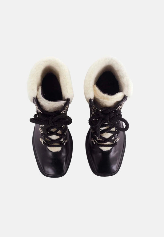 Black Calf Leather Cassia Combat Boots – 7.8cm Heel