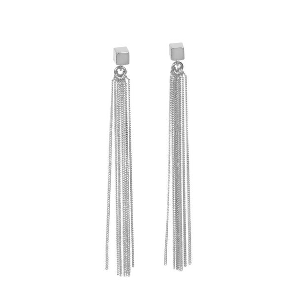 Solid C-Tassel Earrings - Rose Gold and Silver