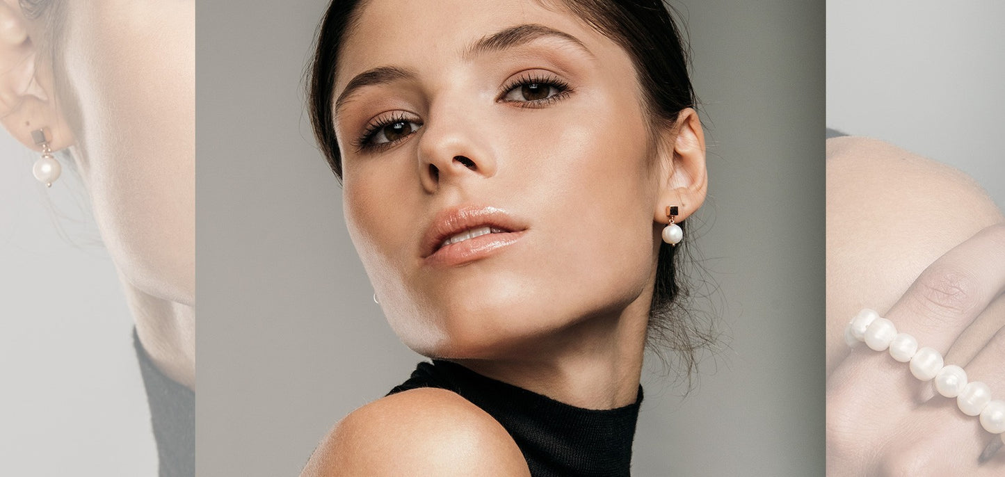 Solid Pearl Drop Earrings - Rose Gold and Silver